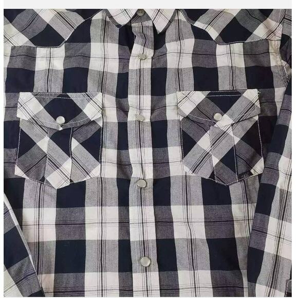Coastal Shirt Men's Medium Plaid Button Front Long Sleeve Collared Blue White - Picture 3 of 5